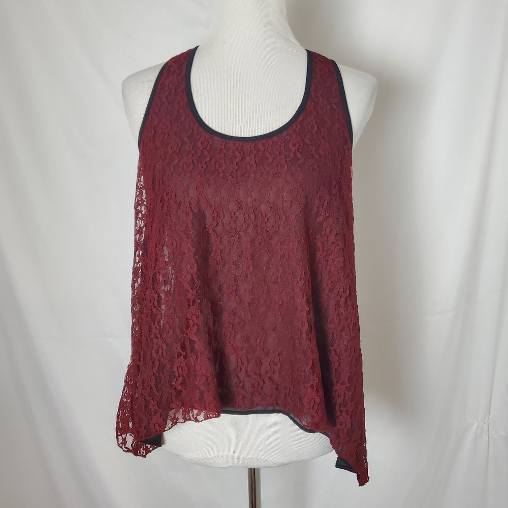 Fashion Spy tank burgundy lace blouse